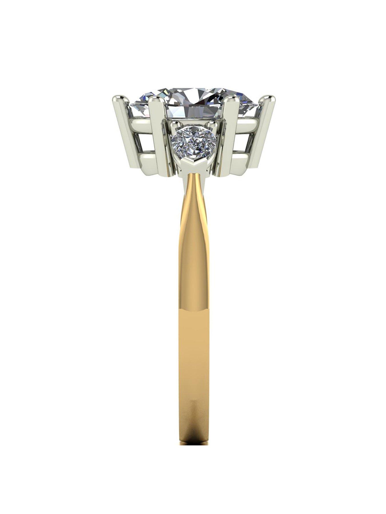 Image 3 of 5 of Moissanite 9ct Gold 2.5Ct Eq Total Oval And Pear Shaped Trilogy Ring