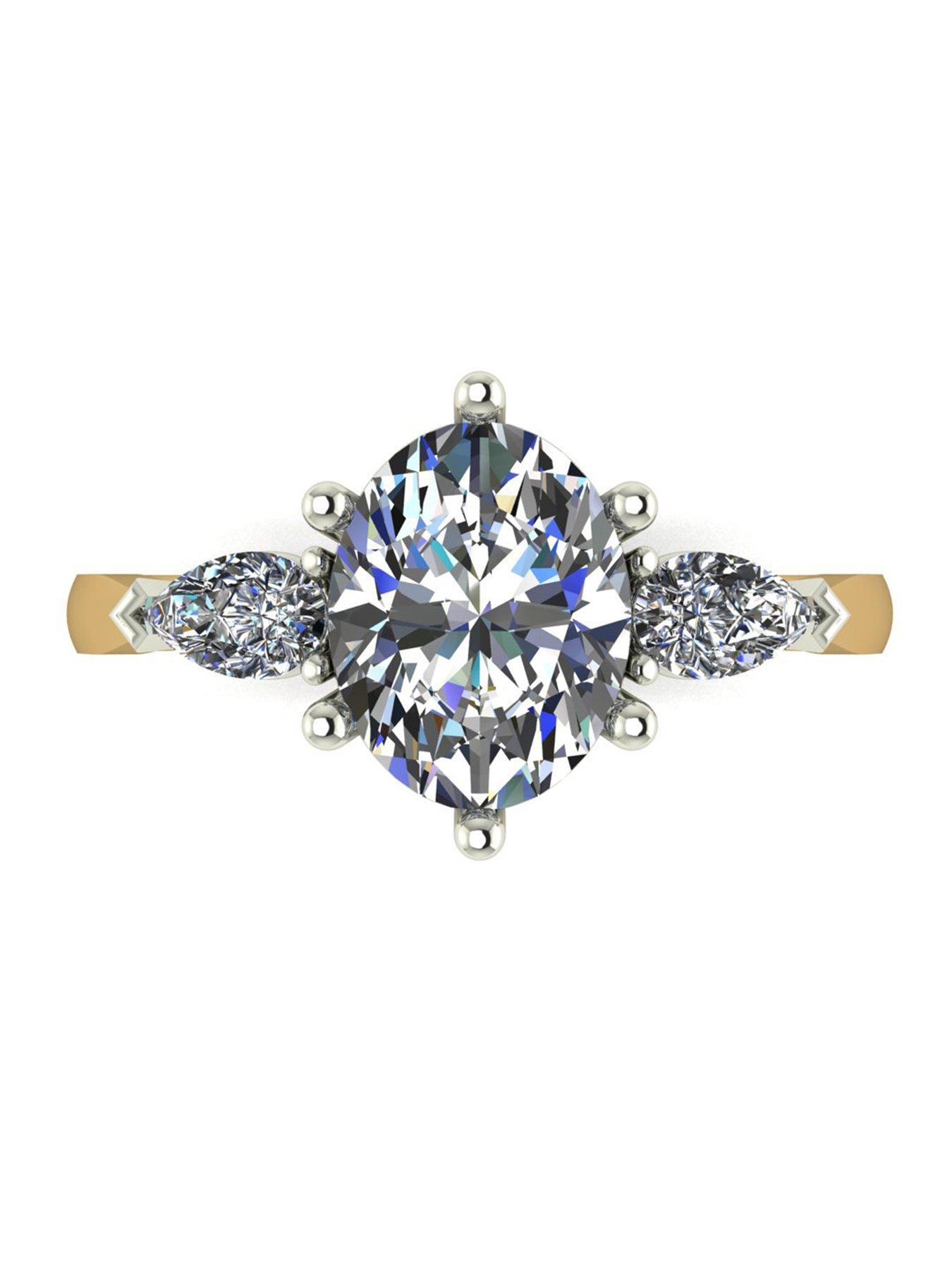 Image 4 of 5 of Moissanite 9ct Gold 2.5Ct Eq Total Oval And Pear Shaped Trilogy Ring