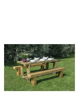 Product photograph of Forest Refectory Garden Table And 2 Benches - 1 8m from very.co.uk