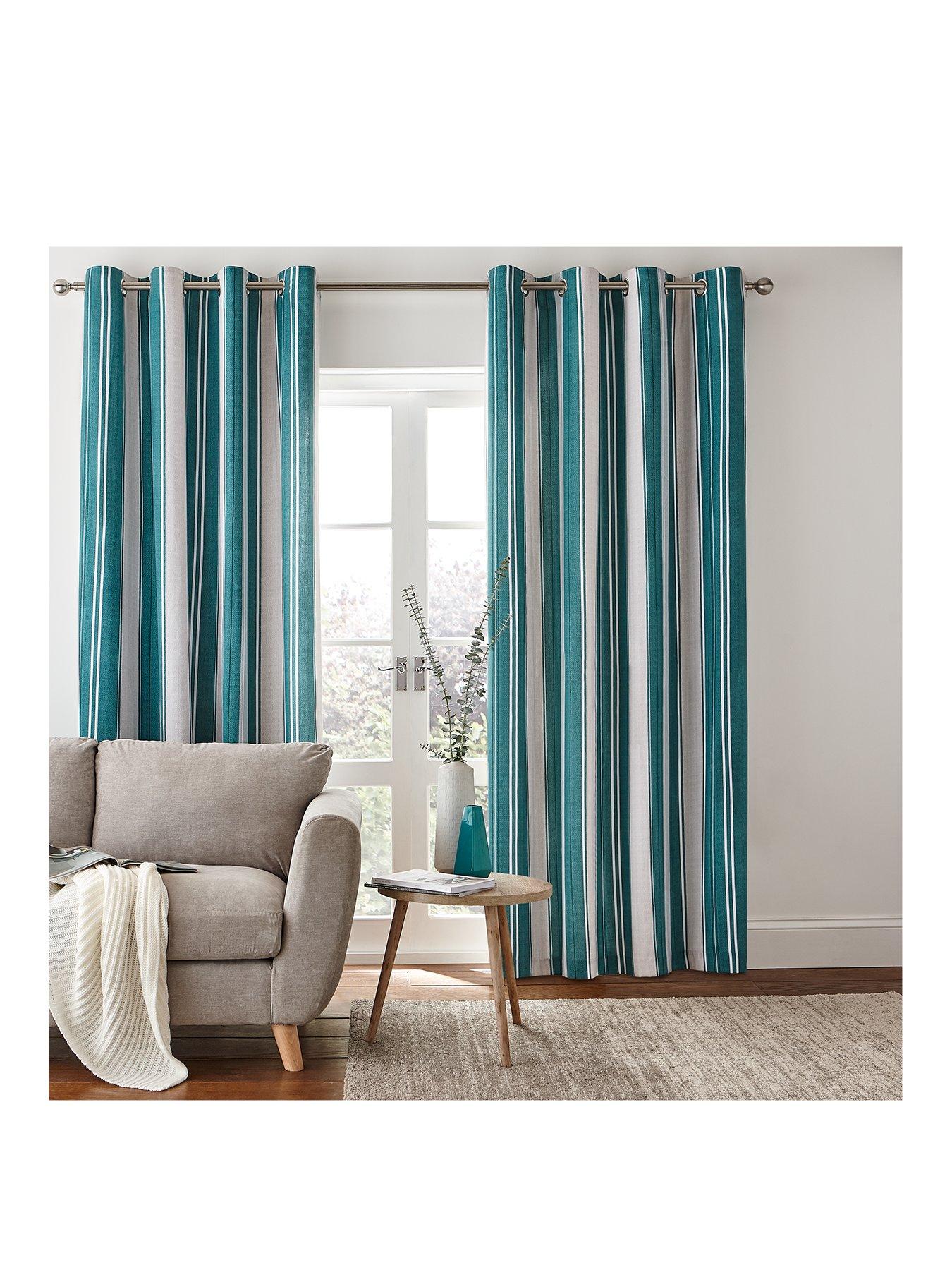 Catherine Lansfield Herringbone Stripe Lined Eyelet Curtains