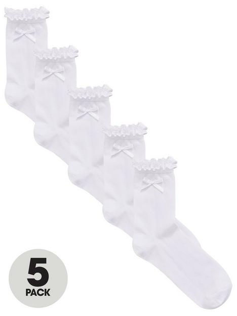 v-by-very-girls-5-pack-frill-and-bow-ankle-socks-white