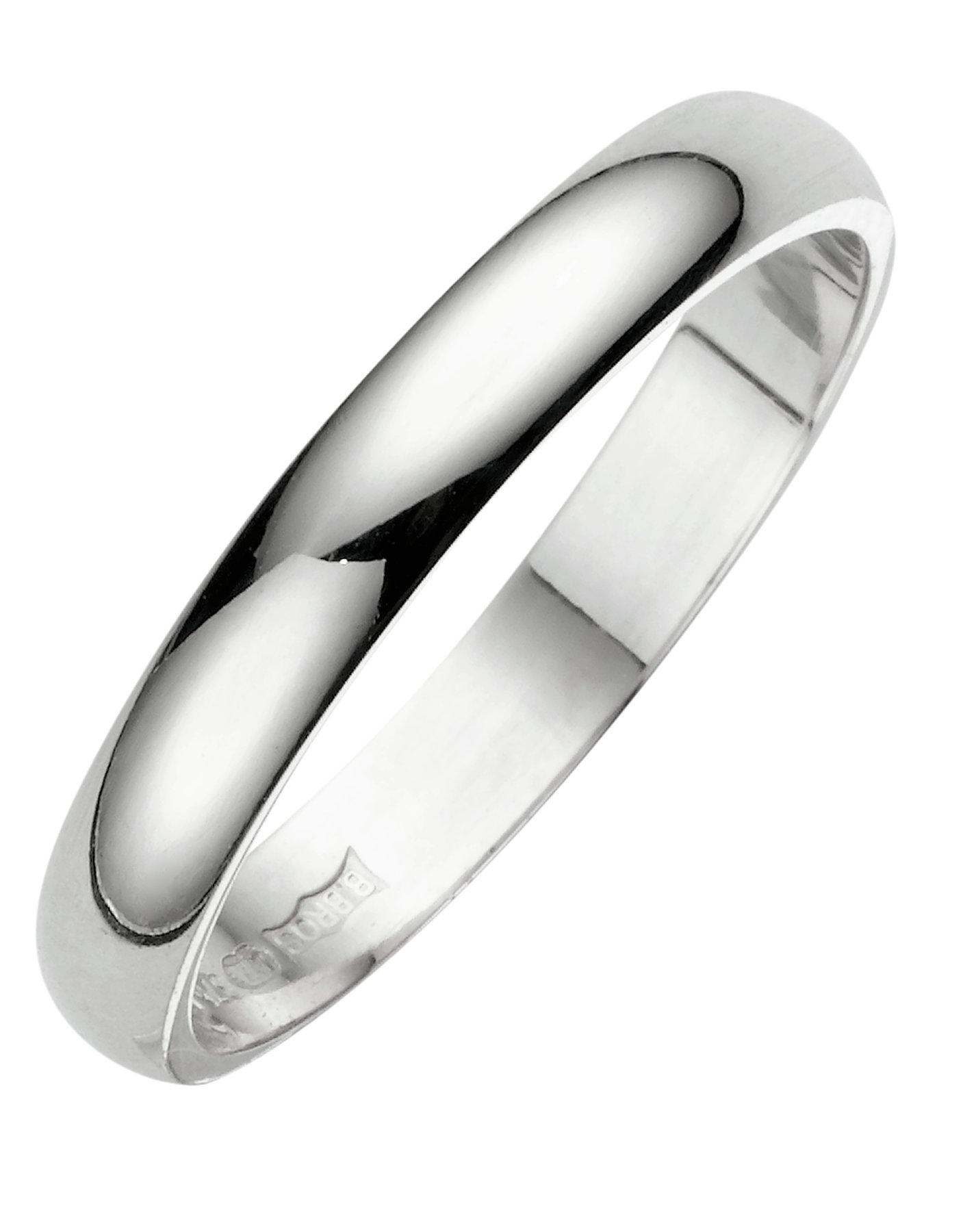 18 Carat White Gold D Shaped Wedding Band 3mm