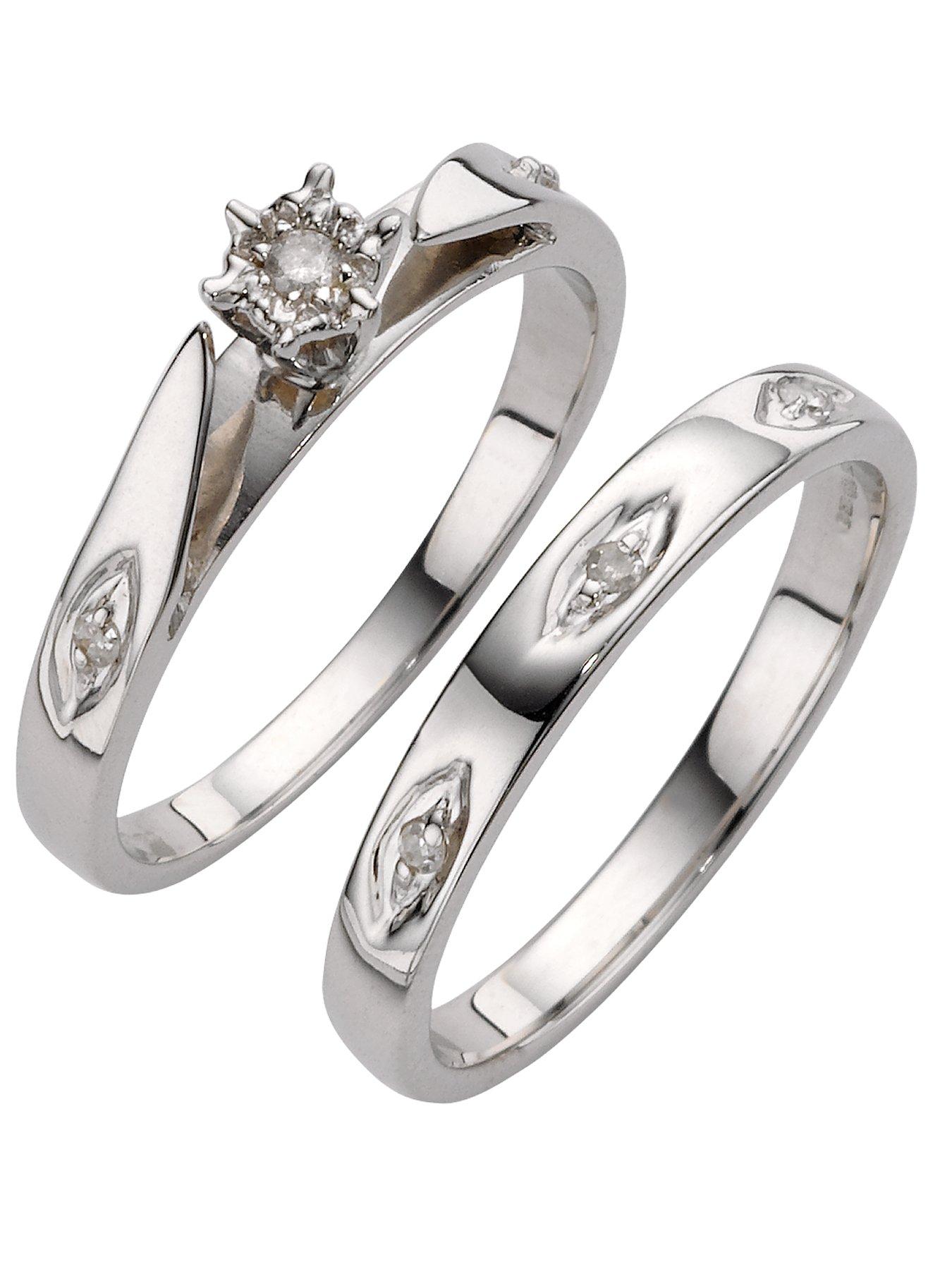 Product photograph of Love Diamond 9ct White Gold 5 Point Diamond Bridal Set from very.co.uk