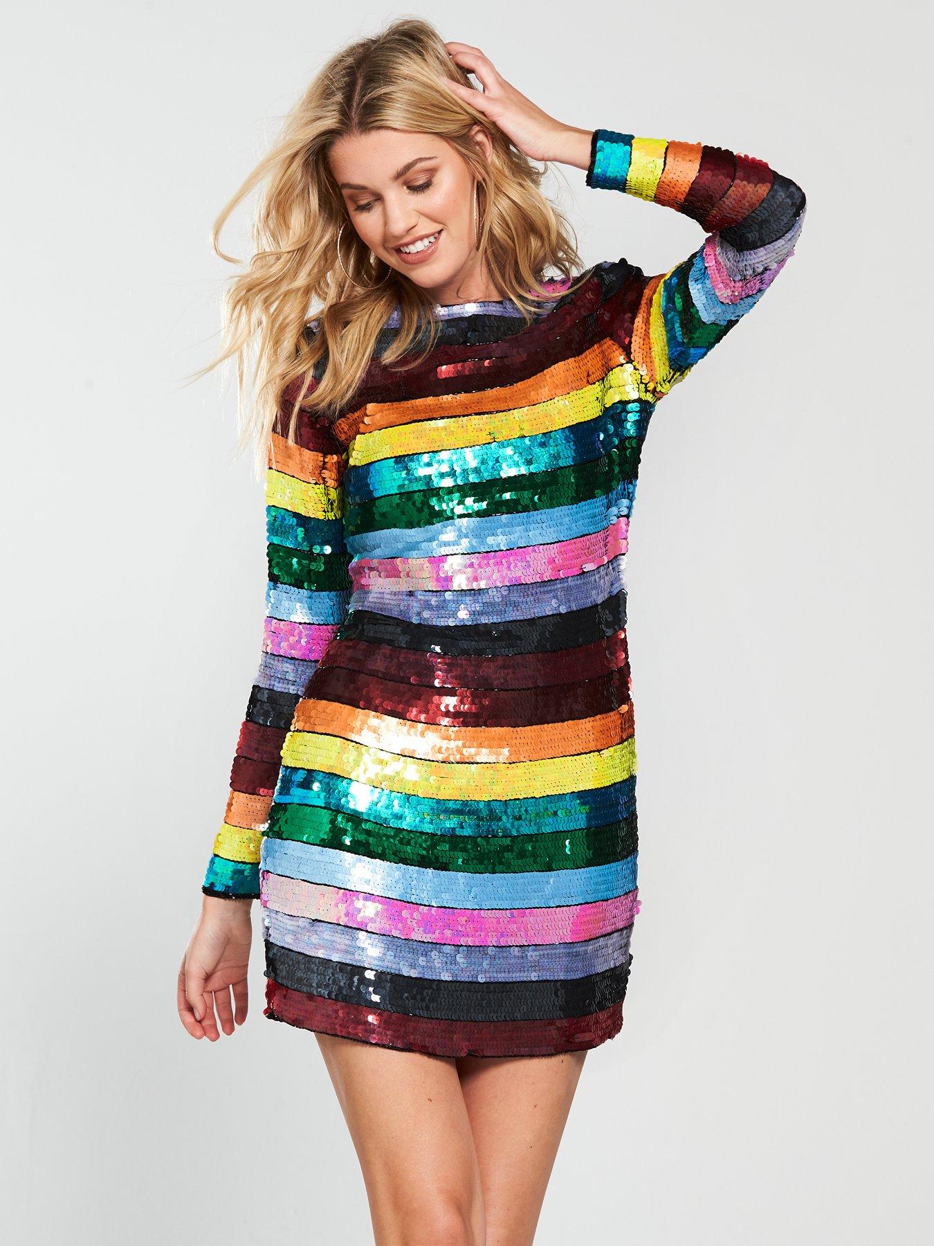 multi stripe sequin dress