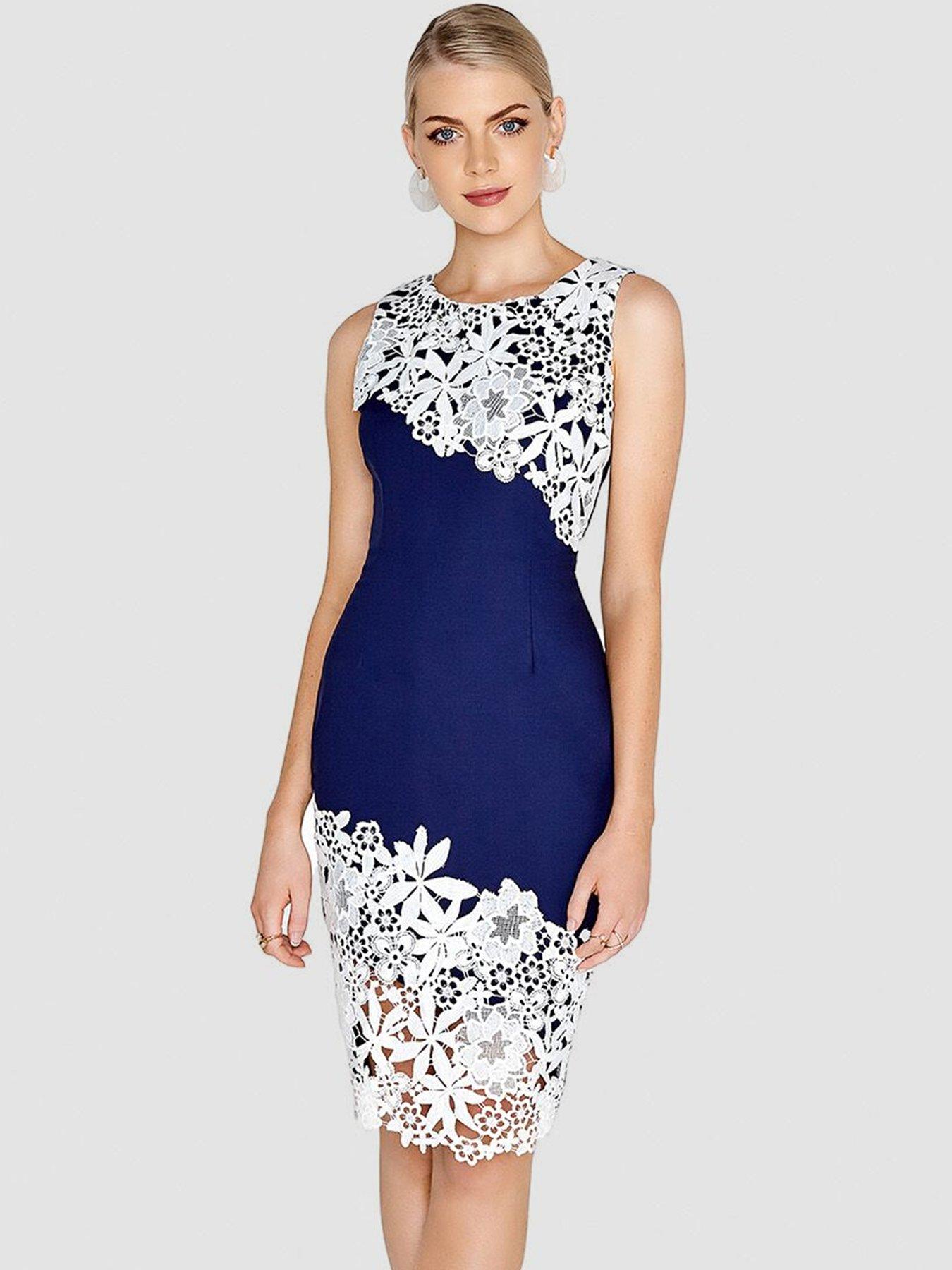 navy and cream lace dress