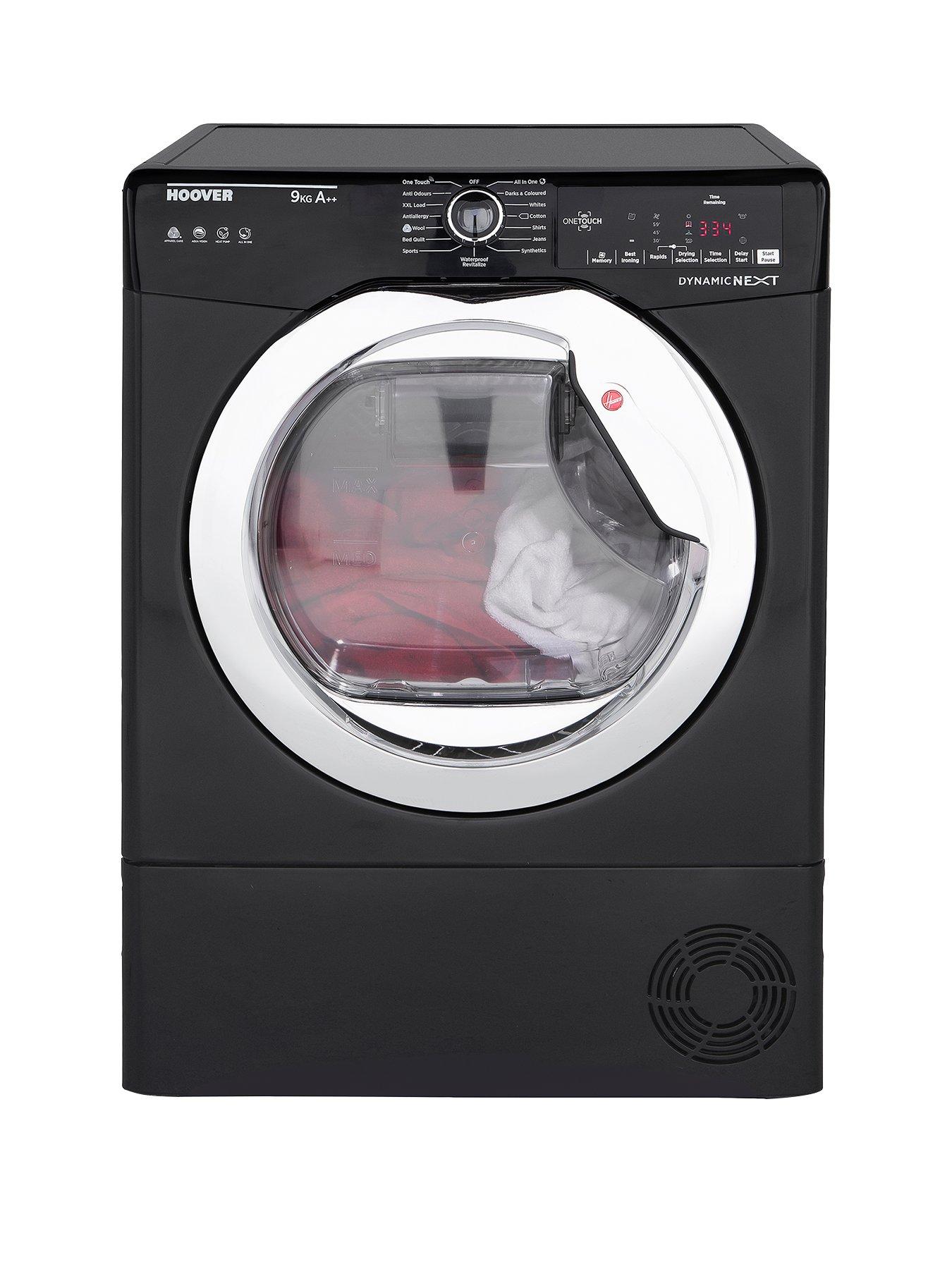 Hoover Dynamic Next Dxh9A2Tceb 9Kg Load, Aquavision, Heat Pump Tumble Dryer With One Touch – Black/Chrome