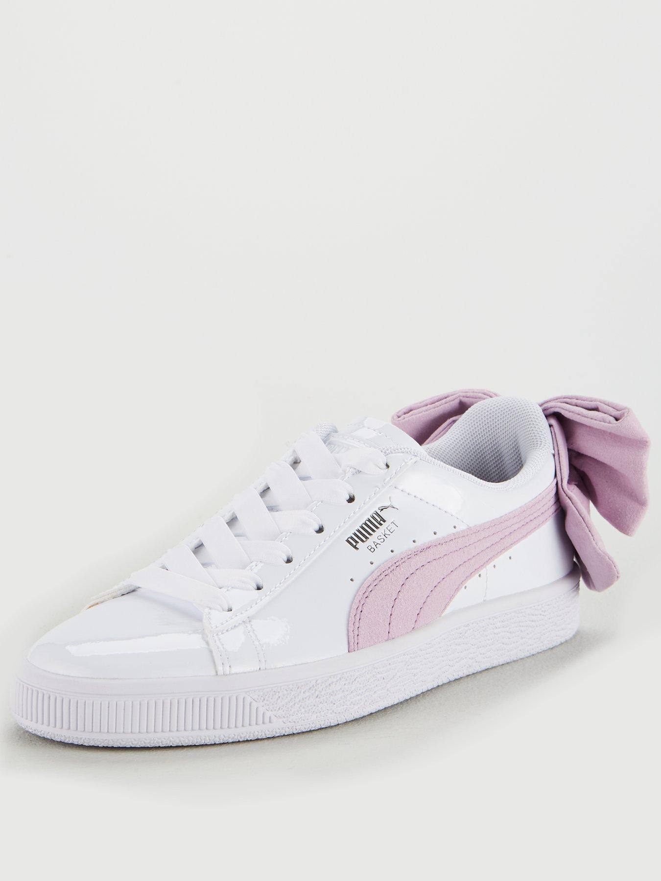 puma basket pink bow white trainers
