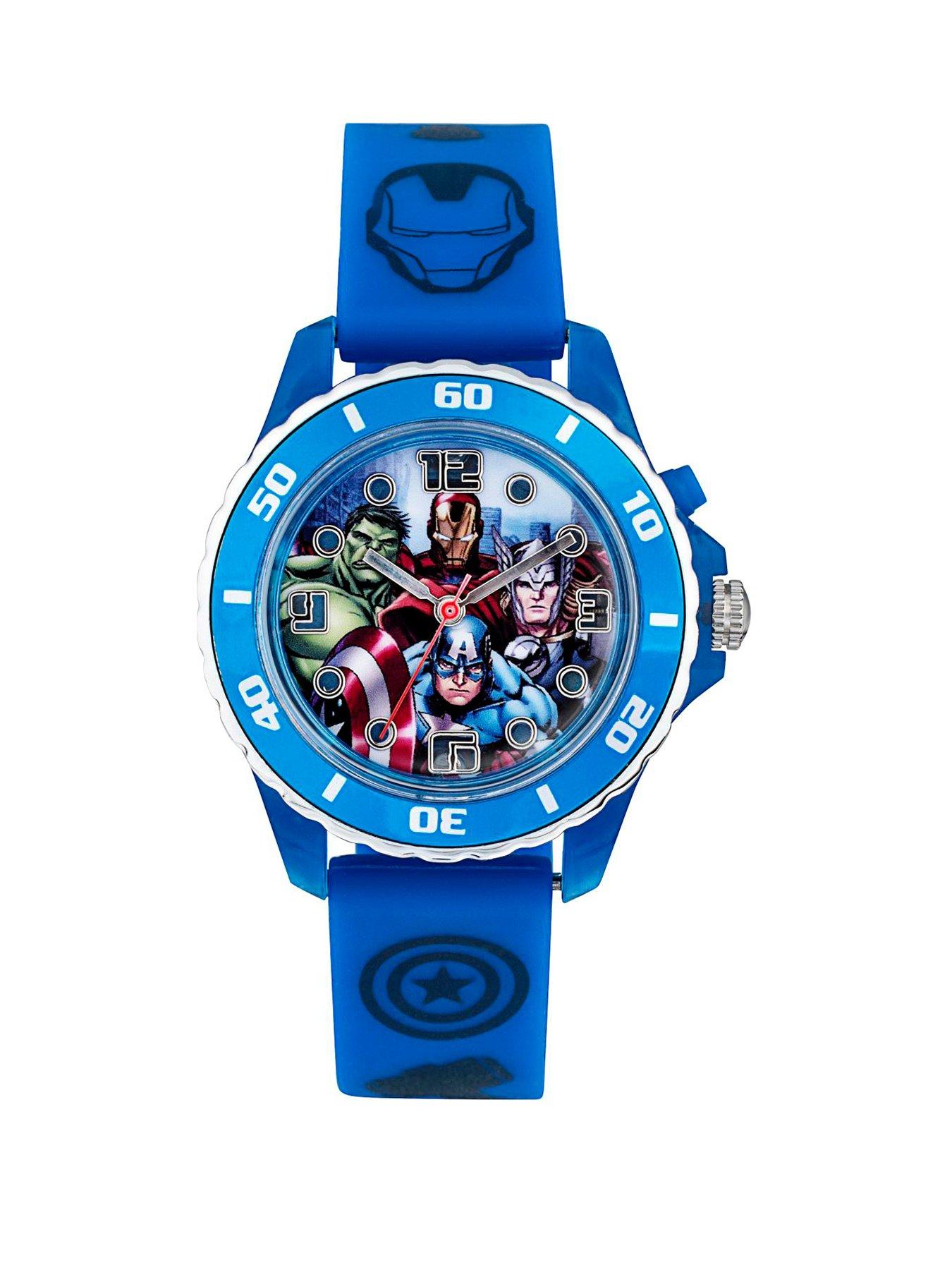  Avengers Printed Dial Blue Silicone Strap Flashing Kids Watch