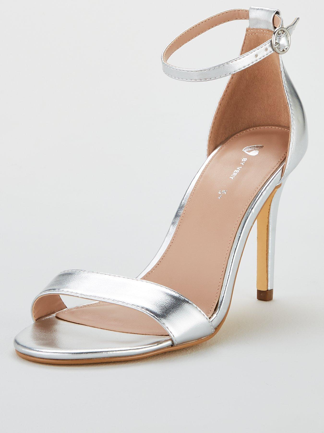 silver wide heels