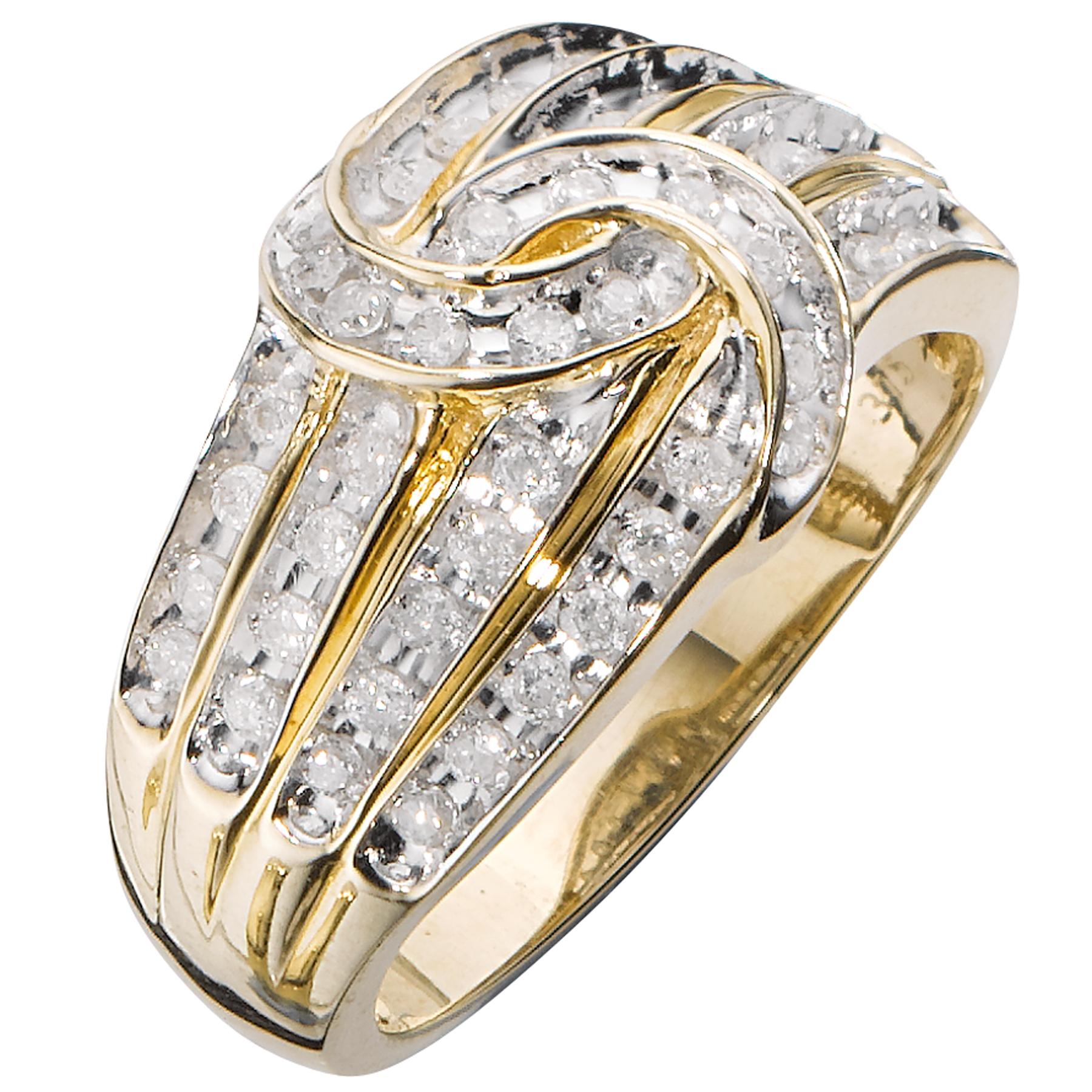 Love DIAMOND 9 Carat Yellow Gold 50 Point Diamond Four Row Knot Ring