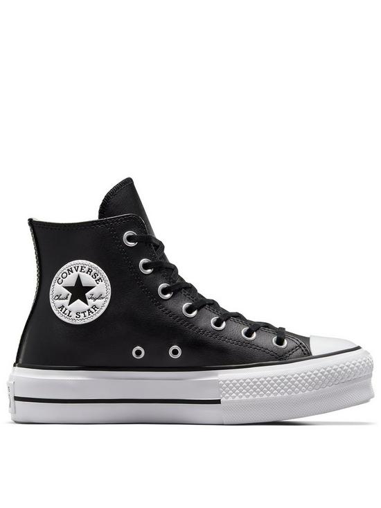 front image of converse-womens-leather-lift-hi-trainers-black
