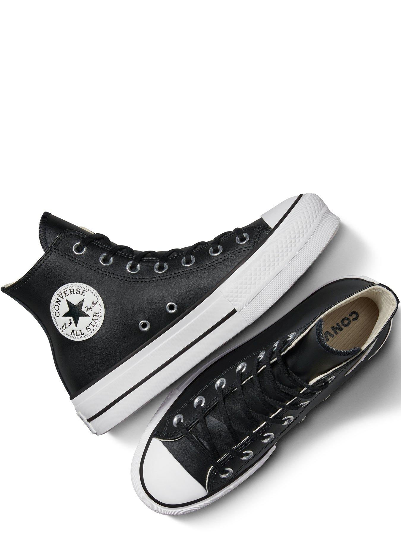 Black leather converse high tops womens hotsell