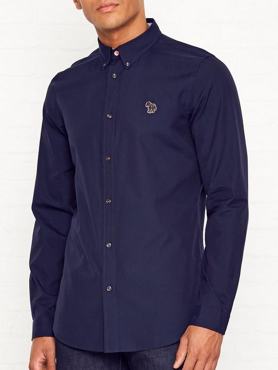 front image of ps-paul-smith-zebra-badge-long-sleeve-tailored-fit-shirt-navy