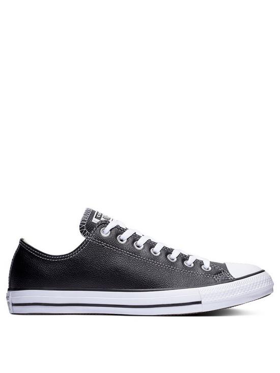 front image of converse-mens-leather-ox-trainers-black