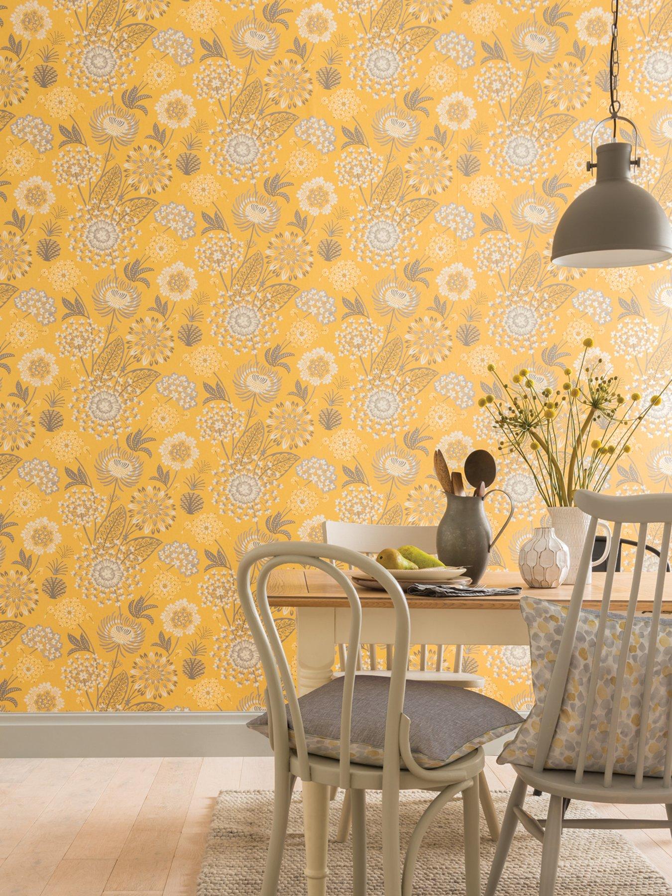 Product photograph of Arthouse Vintage Bloom Wallpaper - Mustard Yellow from very.co.uk