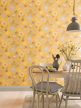 arthouse-vintage-bloom-wallpaper--nbspmustard-yellownbsp