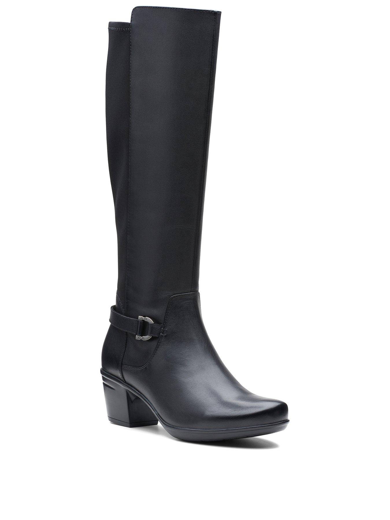 clarks black leather knee high boots