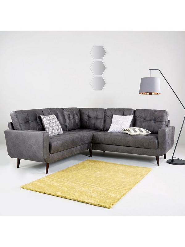 Skandi Faux Leather Corner Group Sofa, Distressed Grey Leather Corner Sofa