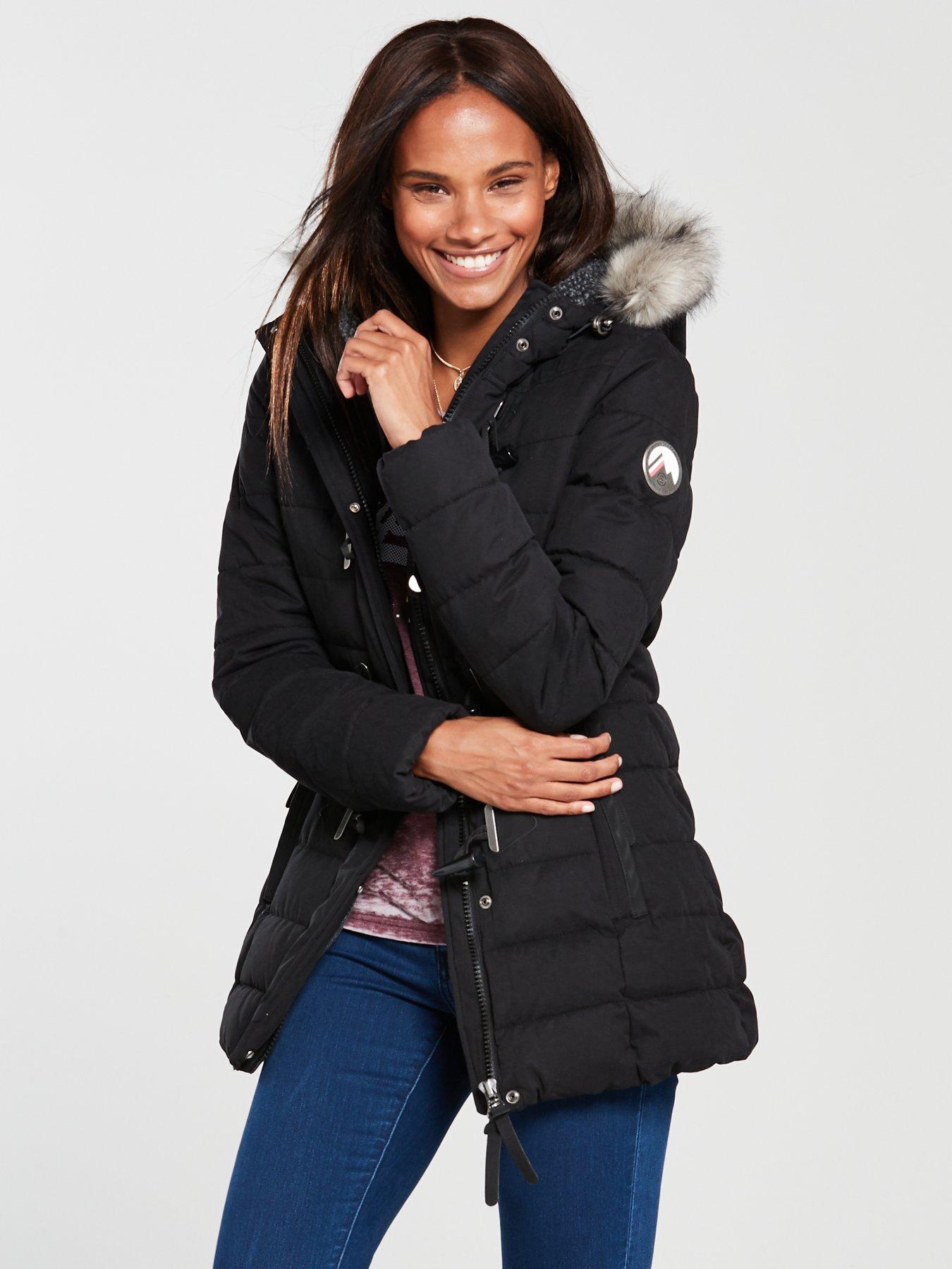 superdry black fur hood coat