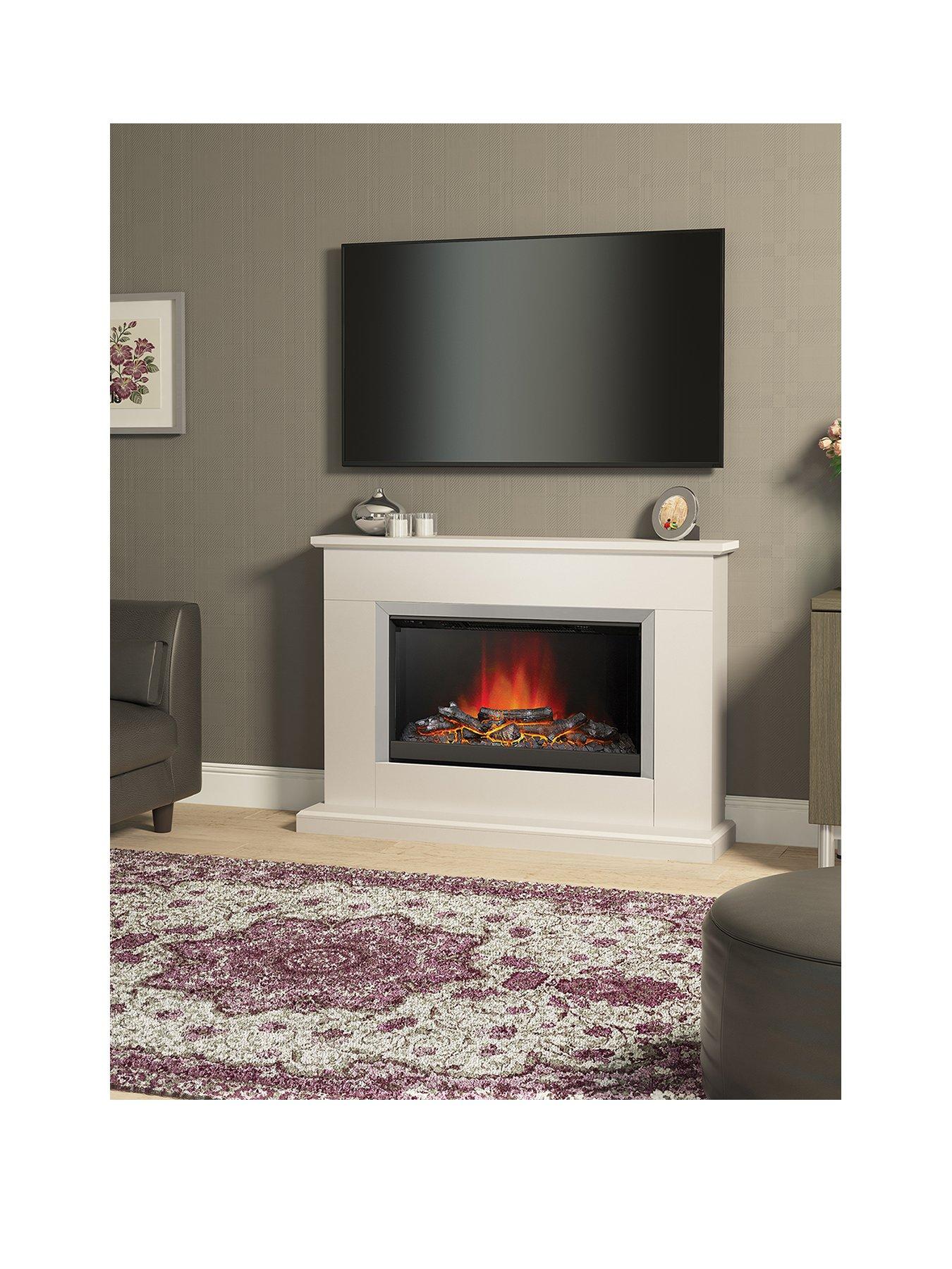 Modern Cream Electric Fire Surround Fireplace Hearth Package with LED Light 