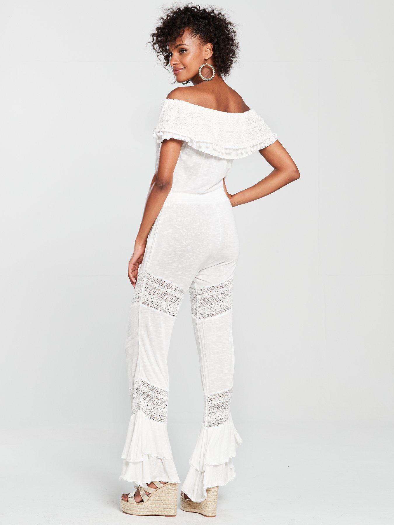 Jersey Frill Beach Jumpsuit White