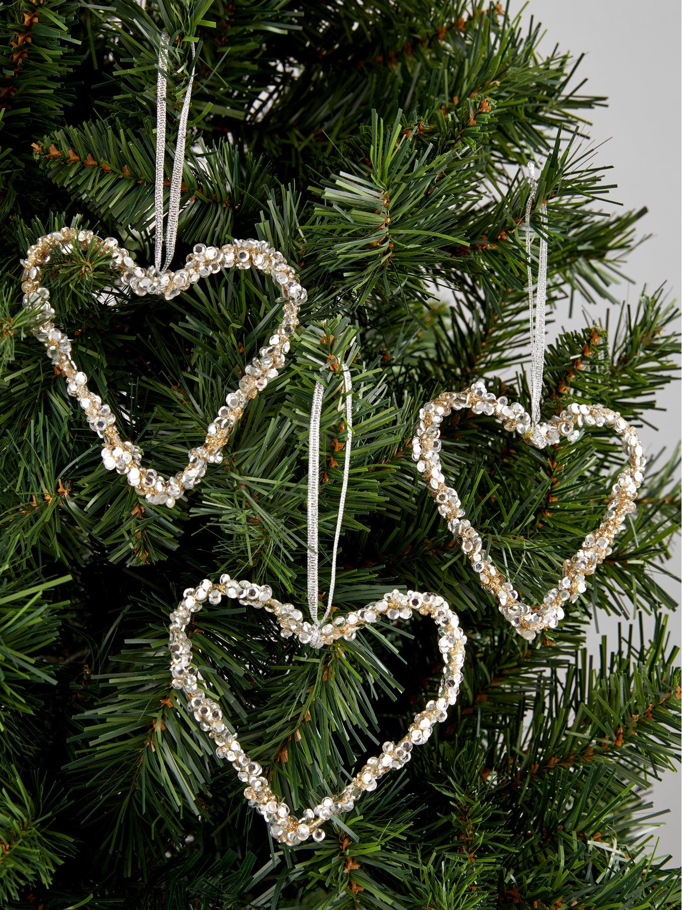Set Of 9 Diamante Heart Christmas Tree Decorations Very Co Uk