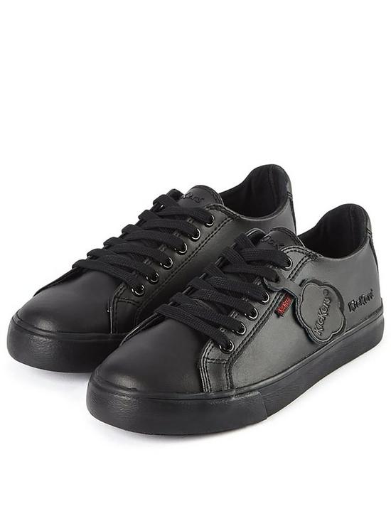 front image of kickers-tovni-leather-lace-plimsoll-black