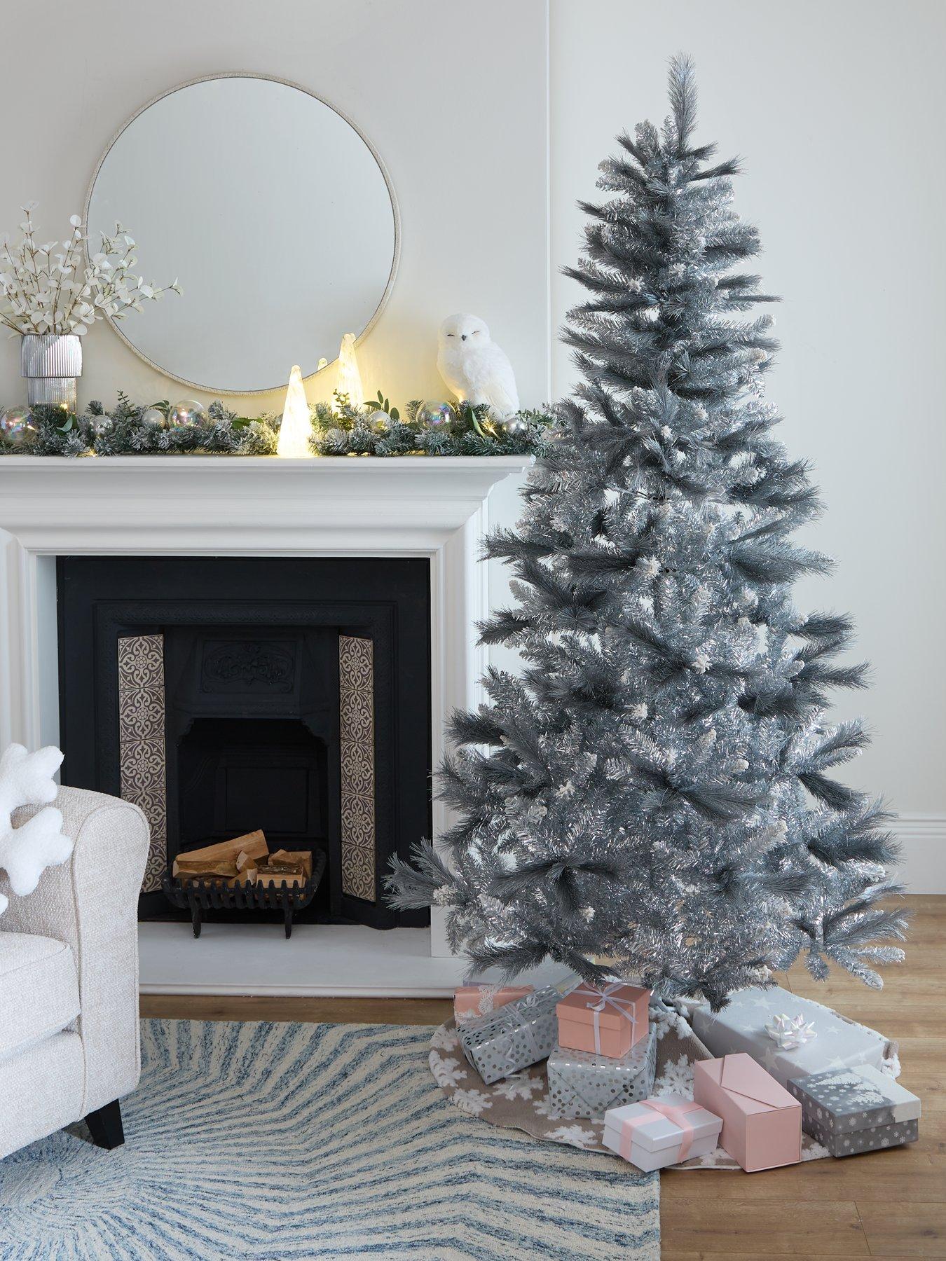 undefined 7ft Silver Grey Sparkle Christmas Tree with Frosted Tips
