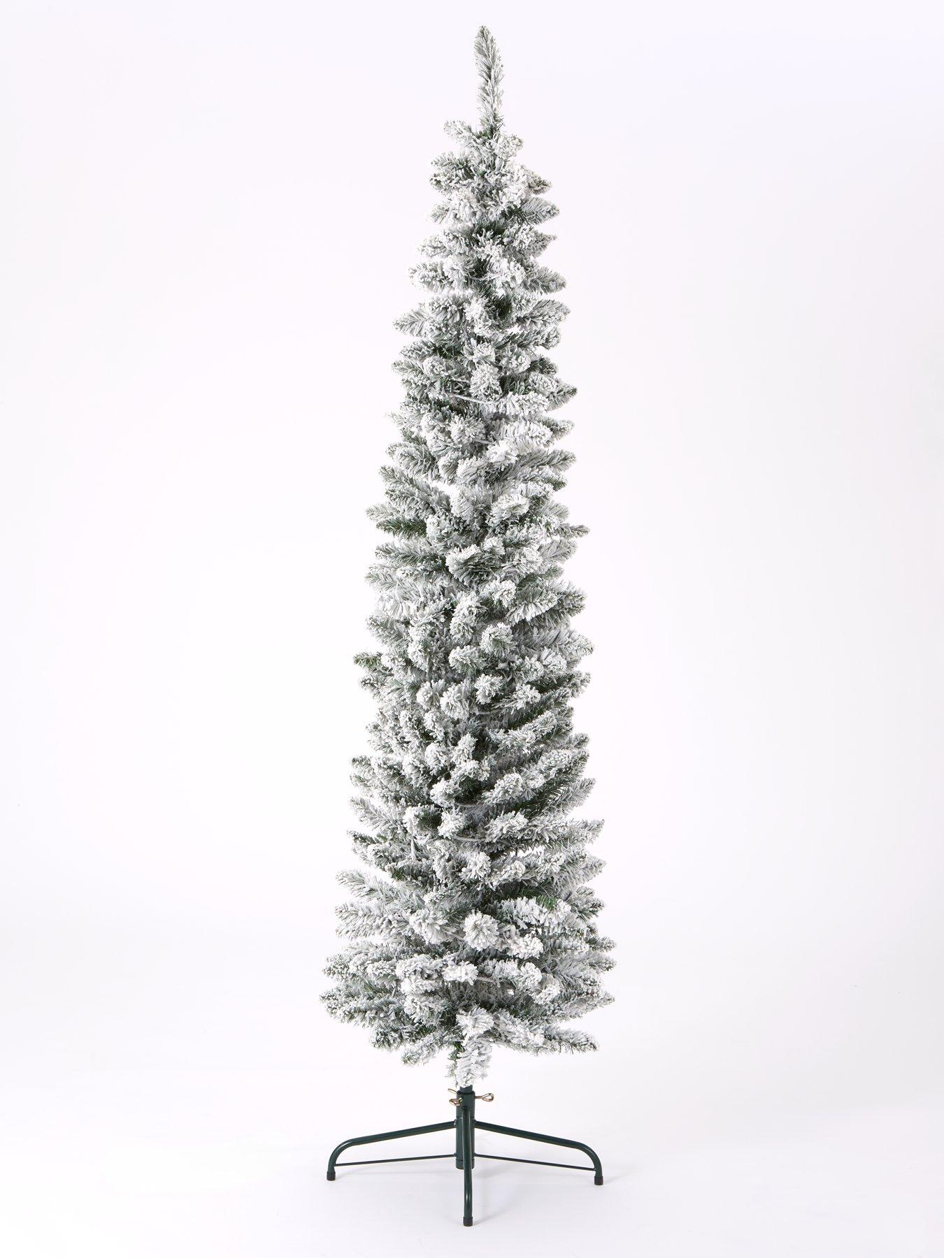 Flocked pre lit online pencil christmas tree