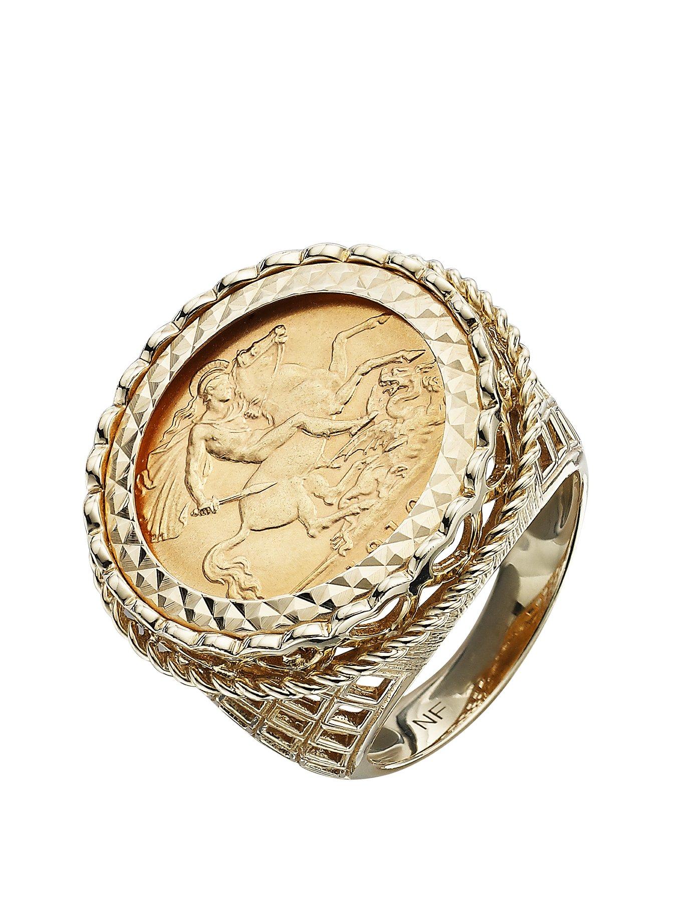 Product photograph of Love Gold 9 Carat Yellow Gold Half Sovereign Mens Ring from very.co.uk