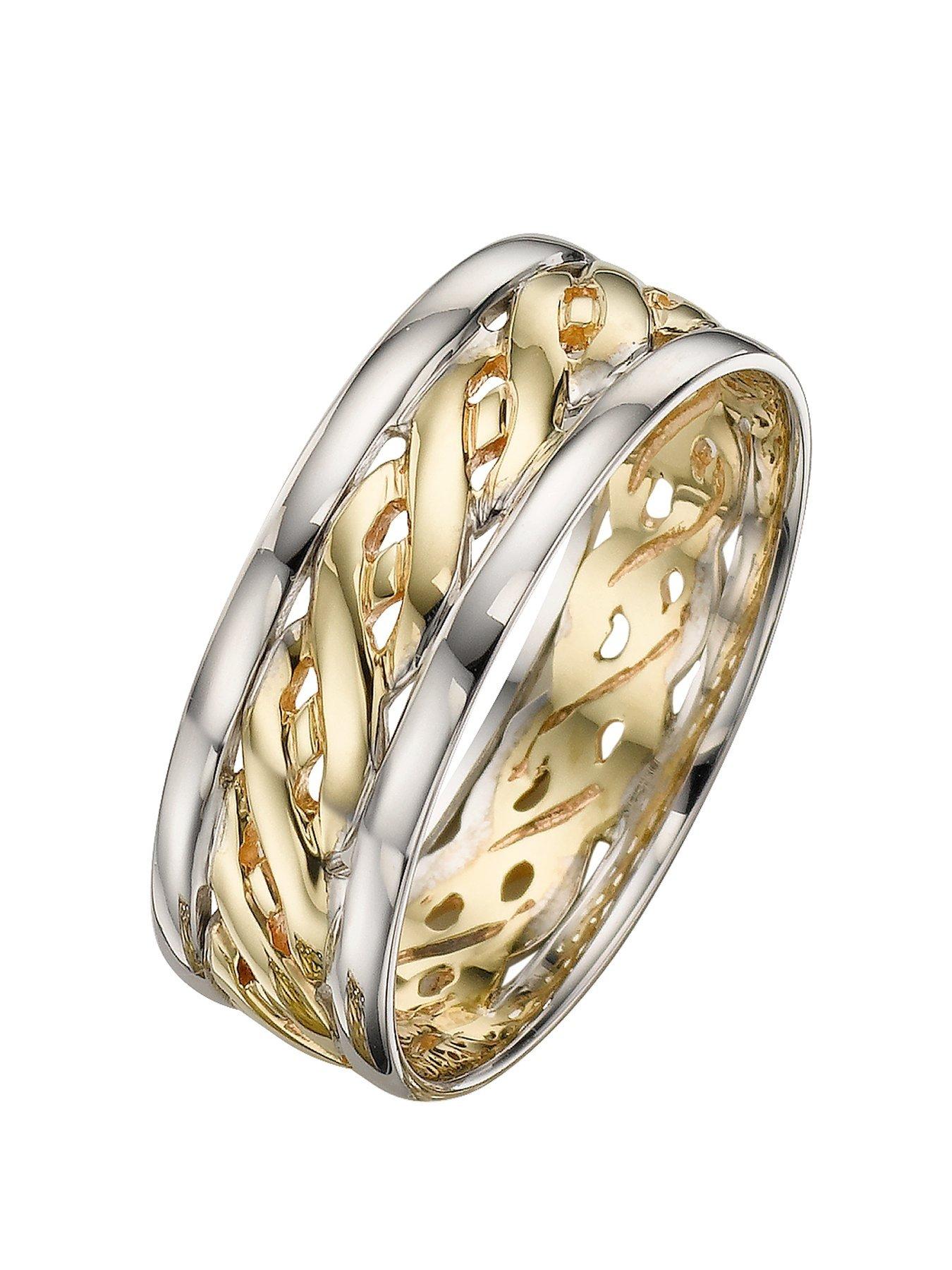 The Love Collection 9 Carat 2 Colour Gold Celtic Wedding Band 7mm