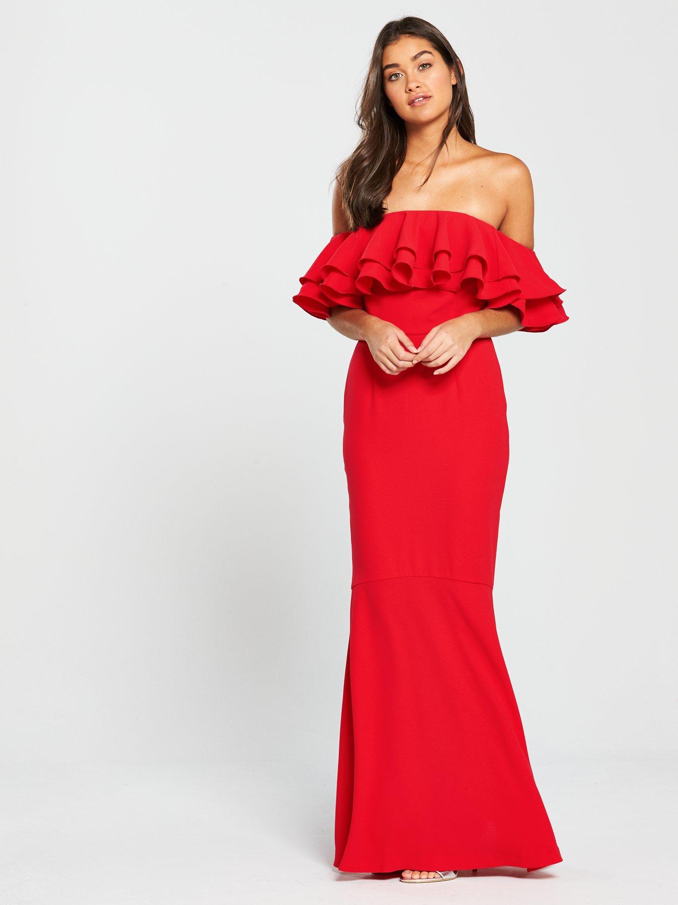 red bardot long dress