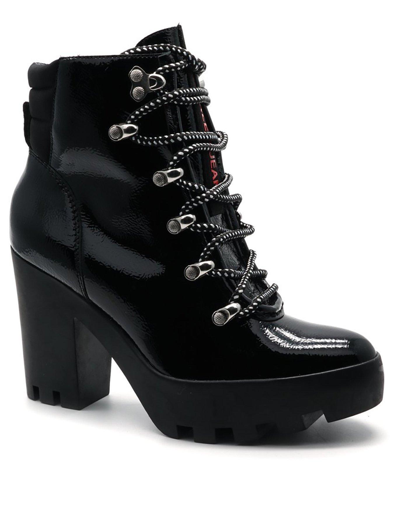 calvin klein sharla black heeled lace up ankle boots