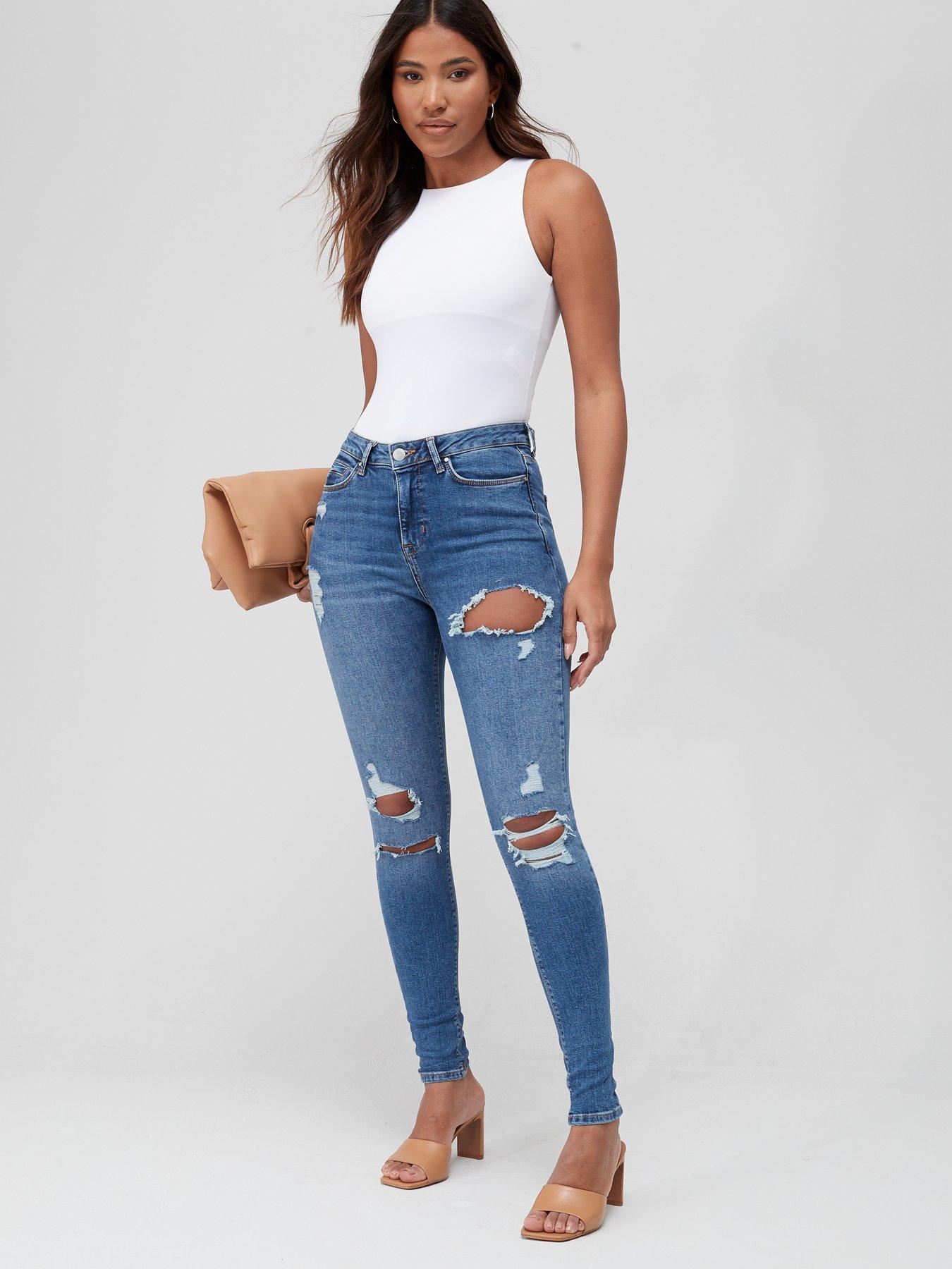 high waisted destroyed skinny jeans