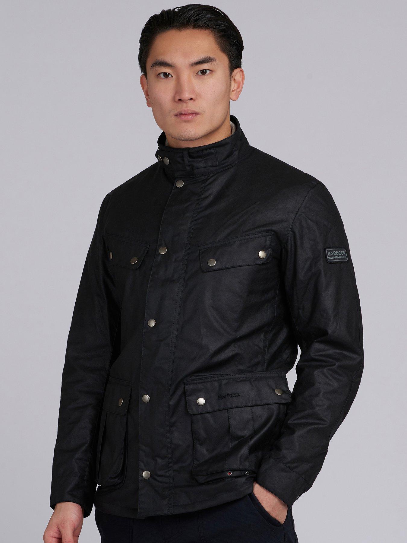 Barbour international slim fit discount duke wax jacket in black