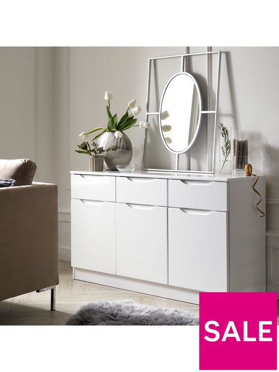 stillFront image of bilbao-ready-assembled-large-high-gloss-sideboard-white