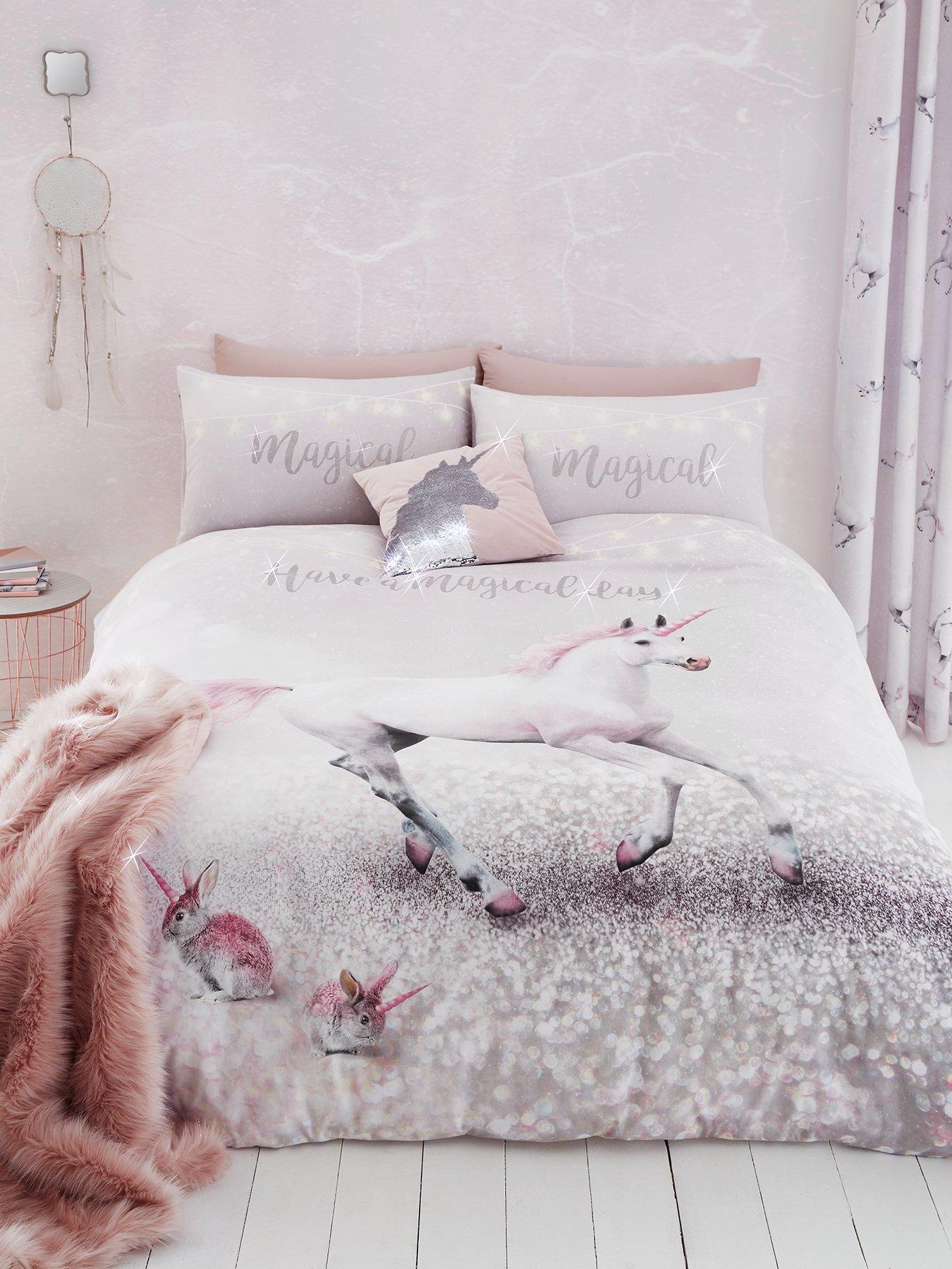 Product photograph of Catherine Lansfield Enchanted Unicorn Duvet Cover Set - Pink from very.co.uk