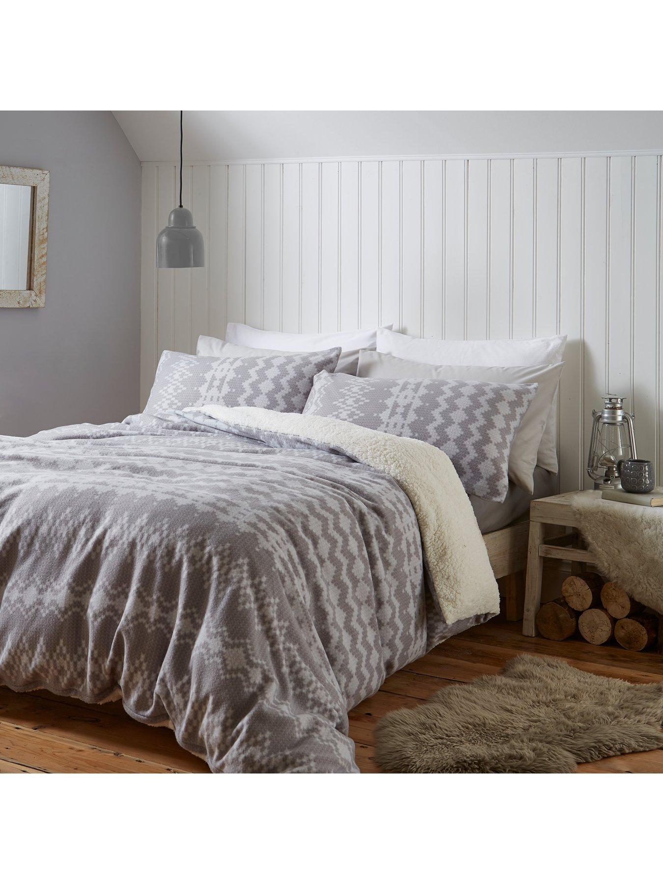 Product photograph of Catherine Lansfield Alpine Fleece Duvet Cover Set - Grey from very.co.uk