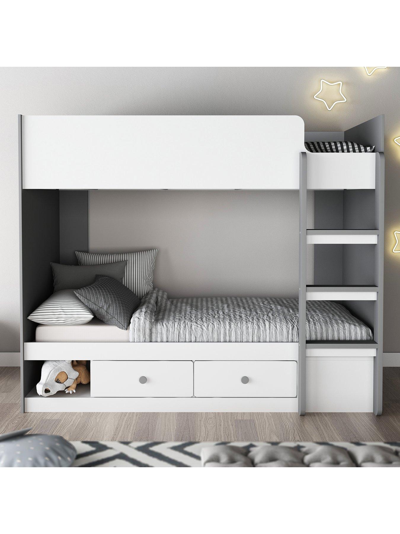 Product photograph of Very Home Peyton Storage Bunk Bed With Mattress Options Buy And Save - White Grey - Bunk Bed With Premium Mattress from very.co.uk