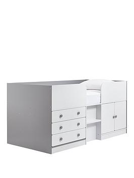Product photograph of Very Home Peyton Kids Cabin Bed With Drawers Cupboard And Mattress Options Buy And Save - White Grey - Cabin Bed With Premium Mattress from very.co.uk