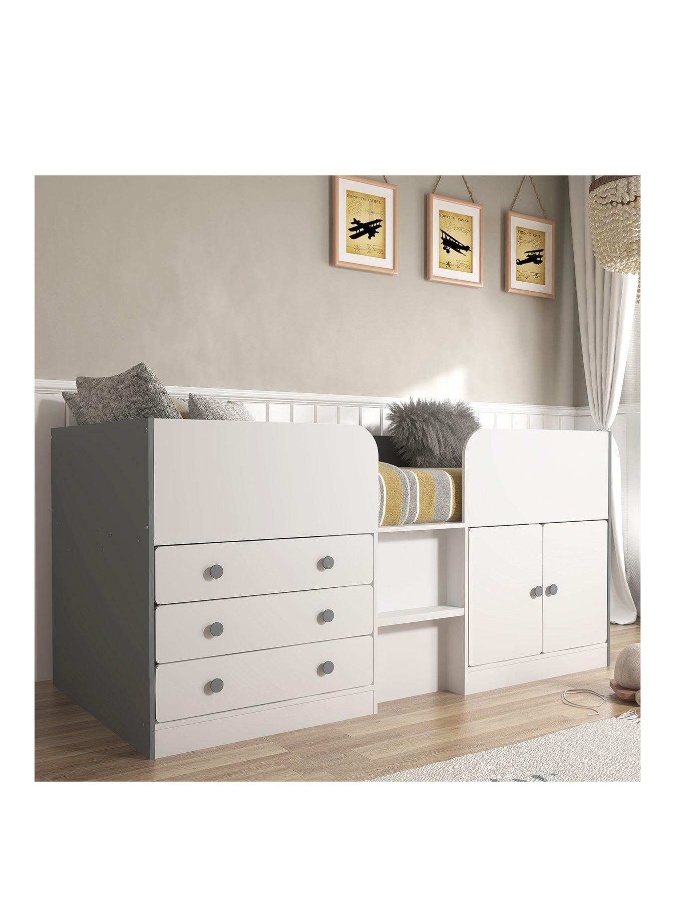 Image 2 of 6 of Very Home Peyton Kids Mid Sleeper Bed with Drawers, Cupboard and Mattress Options (Buy and SAVE!) - White/Grey