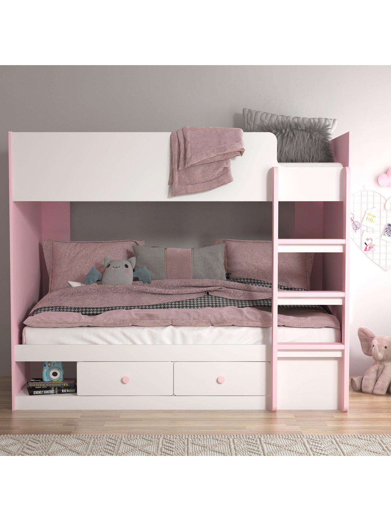 Product photograph of Very Home Peyton Storage Bunk Bed With Mattress Options Buy And Save - White Pink - Bunk Bed With Standard Mattress from very.co.uk