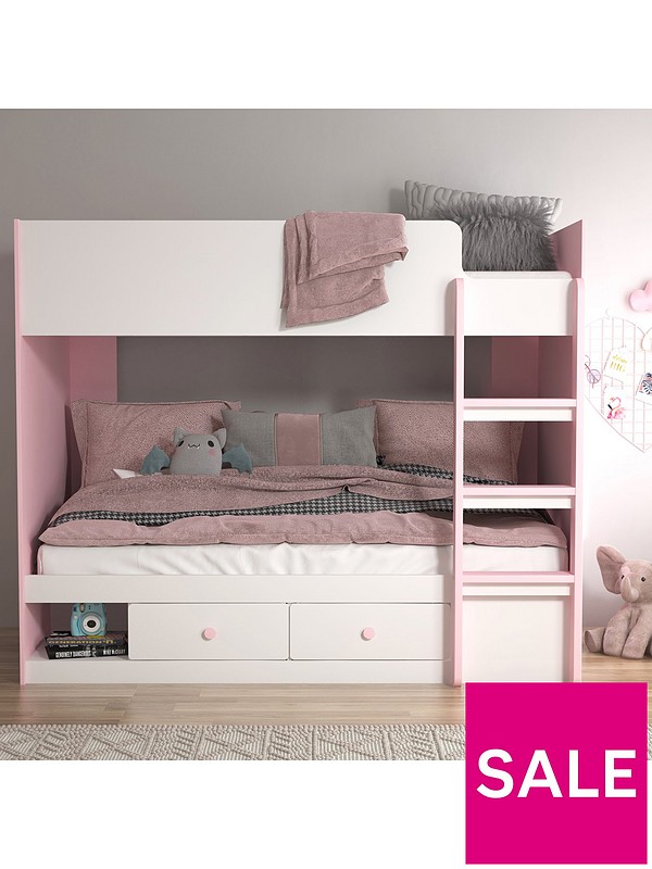 Peyton Storage Bunk Bed With Mattress, Pink Bunk Beds With Mattresses