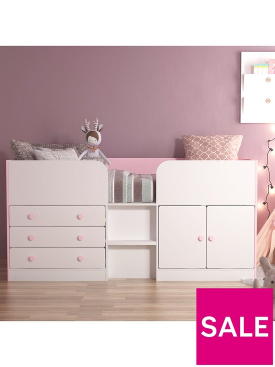 front image of peyton-kids-cabin-bed-with-drawers-cupboard-and-mattress-options-buy-and-save