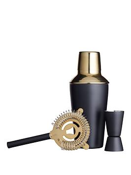 Product photograph of Barcraft 3 Piece Black And Brass Cocktail Making Set from very.co.uk