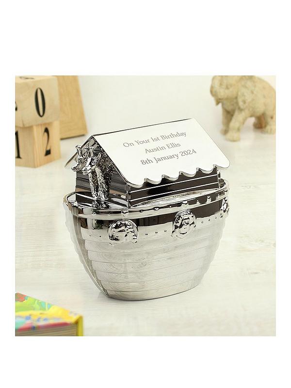 Image 1 of 3 of The Personalised Memento Company Personalised Silver Noah's Ark Money Box