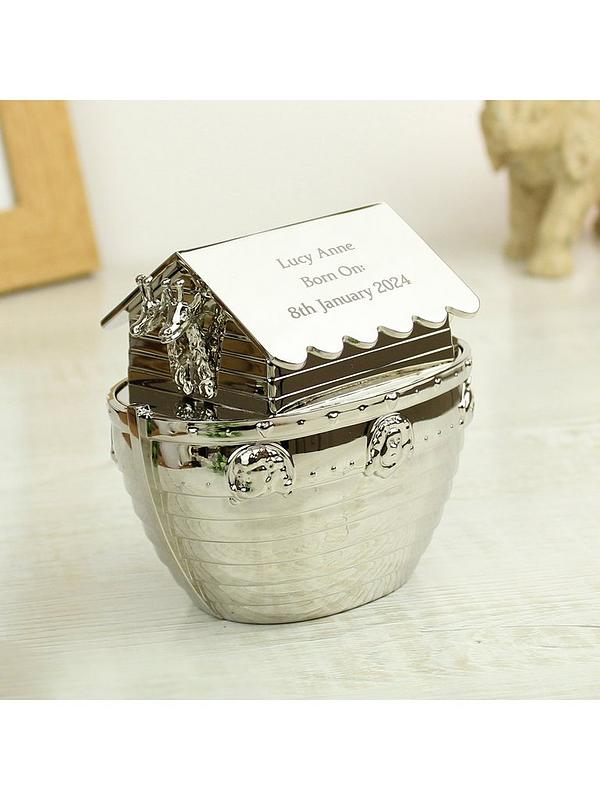 Image 3 of 3 of The Personalised Memento Company Personalised Silver Noah's Ark Money Box