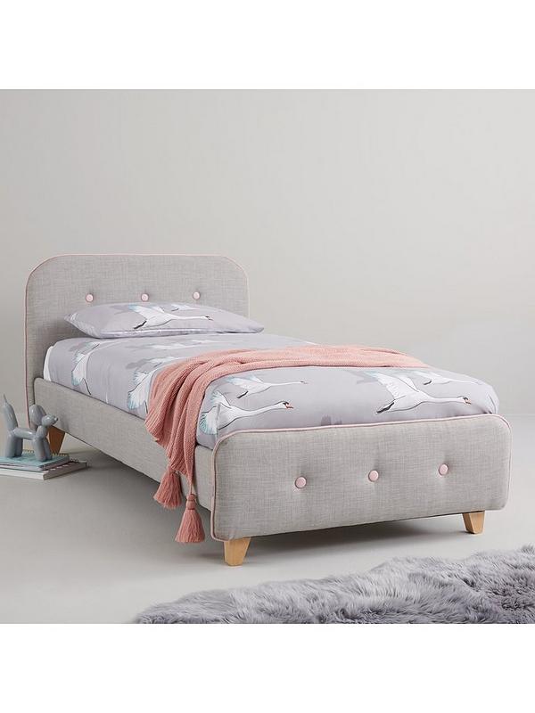 Charlie Piped Fabric Kids Single Bed, Single Bed With Frame And Mattress