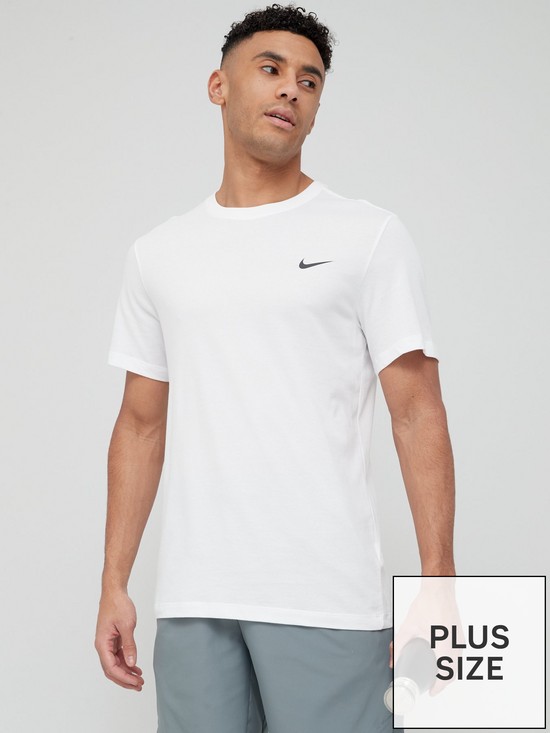 front image of nike-mens-train-plus-size-dry-fit-cotton-t-shirt-white