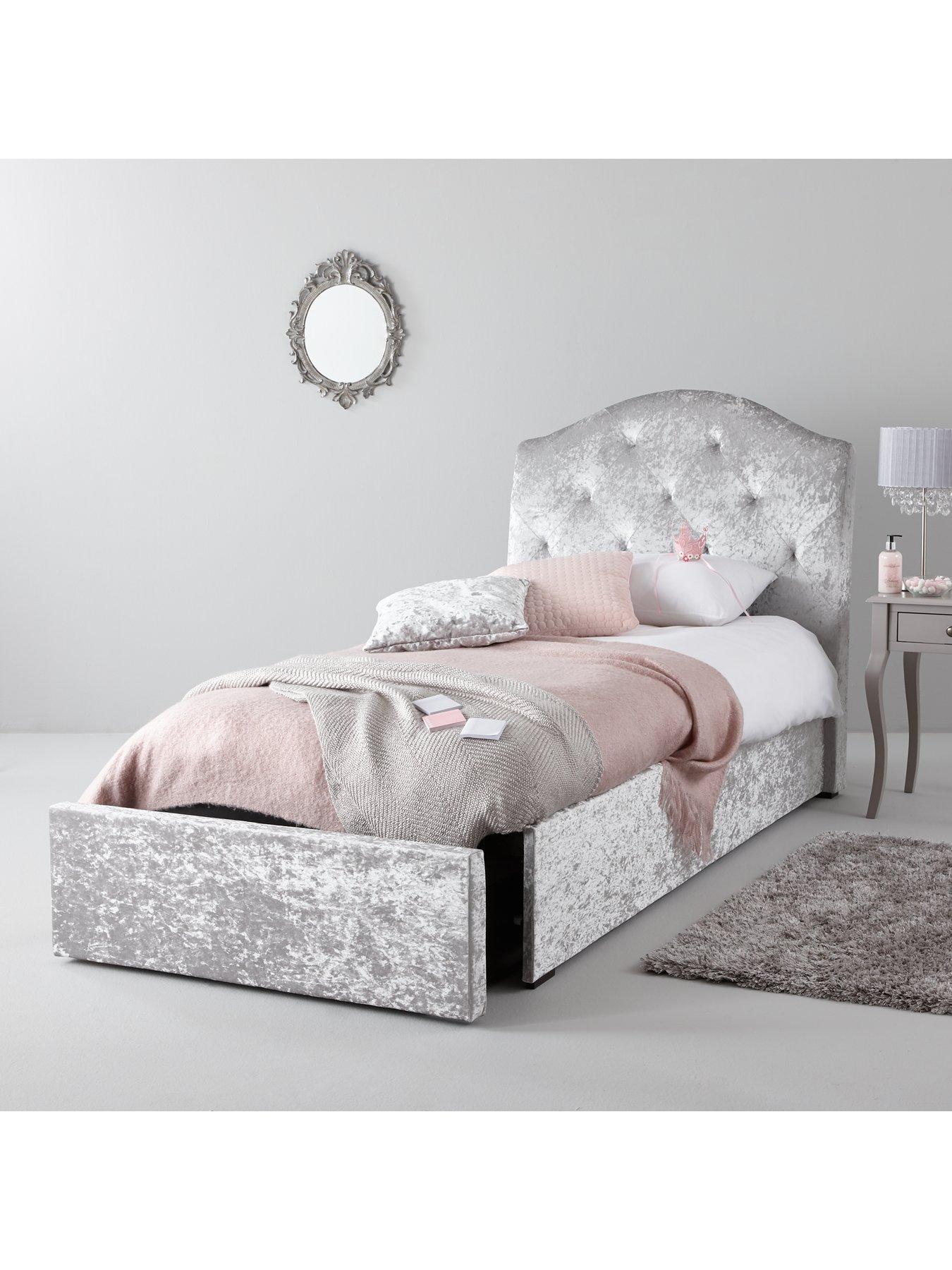 Product photograph of Very Home Mandarin Upholstered Single Storage Bed With Mattress Options - Bed Frame With Premium Mattress from very.co.uk